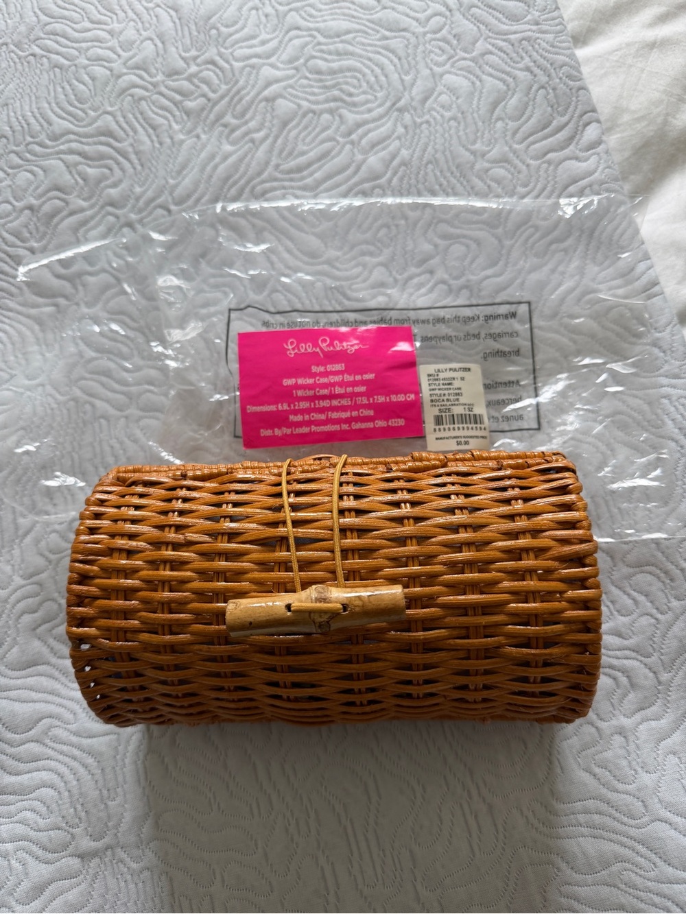Lilly Pulitzer Wicker Roll-Top Clutch in Natural Tan